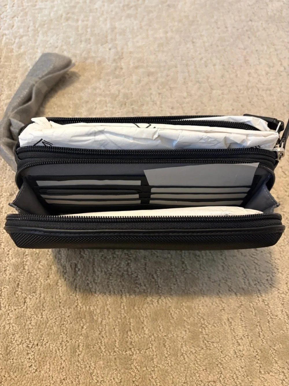Tumi Alpha Triple Zip Black Textured Travel Pouch